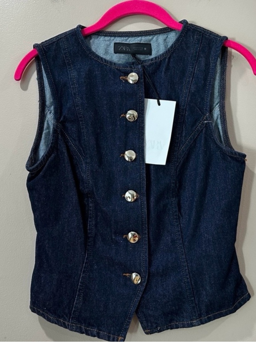 Zara Dark Denim Button Front Vest - Picture 2 of 2
